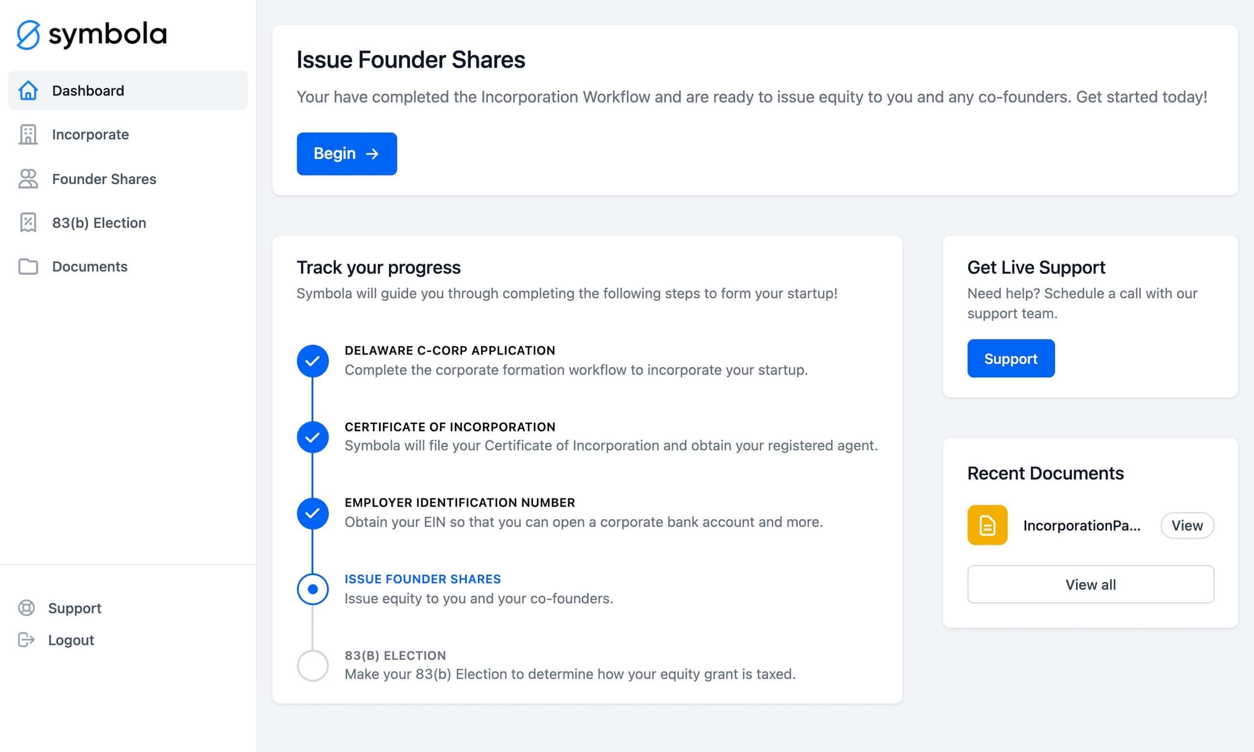 Symbola dashboard screenshot